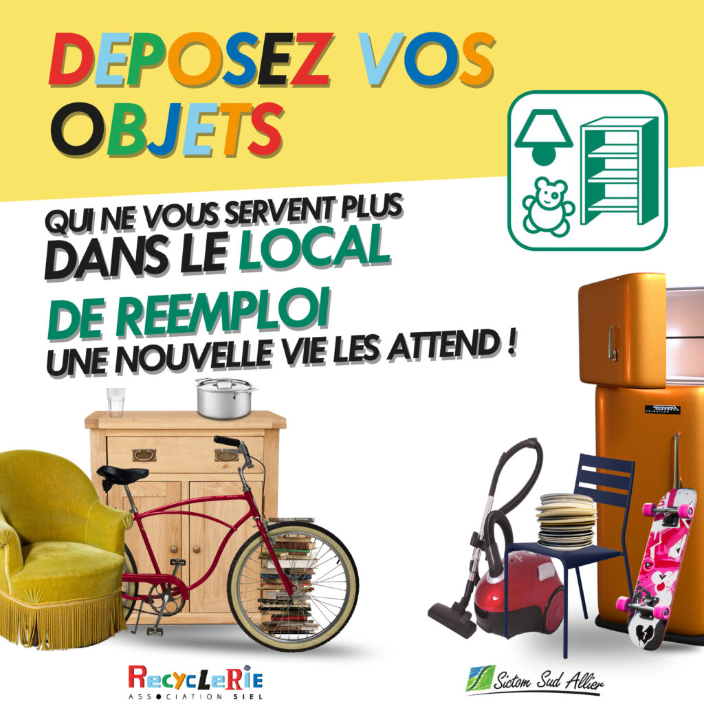 Déposez vos objets qui ne vous servent plus dans le local de réemploi, une nouvelle vie les attends !